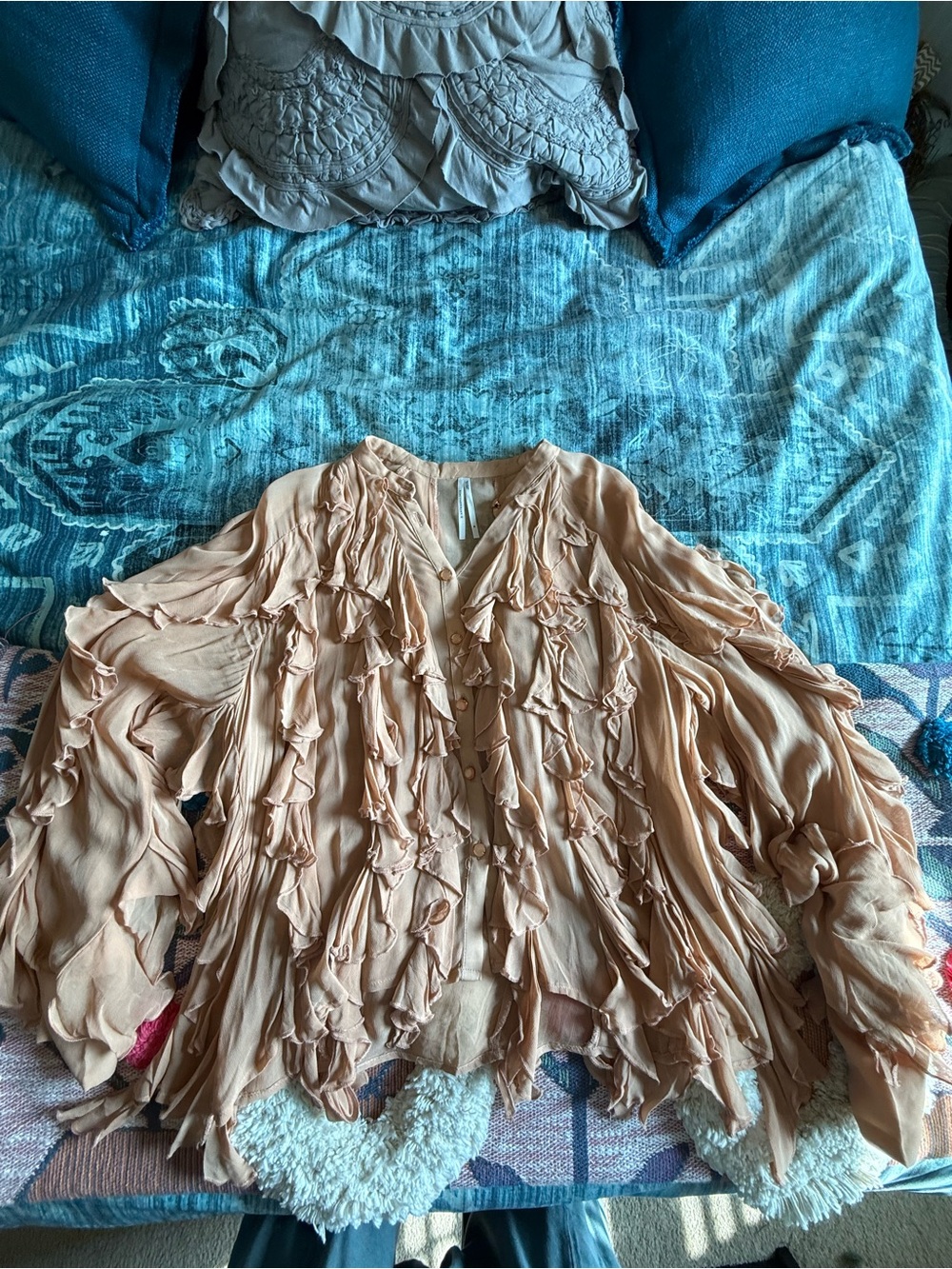 Anthropologie Peach Ruffle Button-Down Blouse - Picture 3 of 6